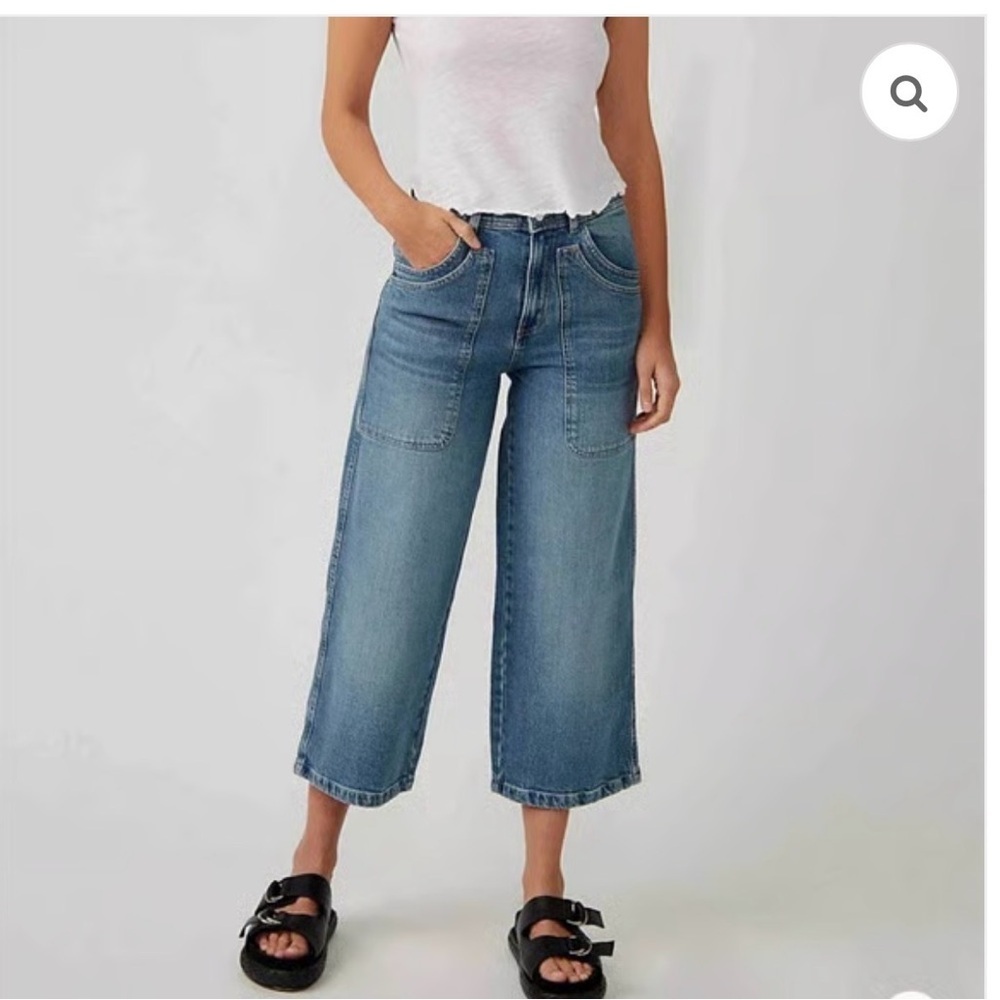 We The Free Piper Midrise Medium Blue Cropped Wide-Leg Jeans